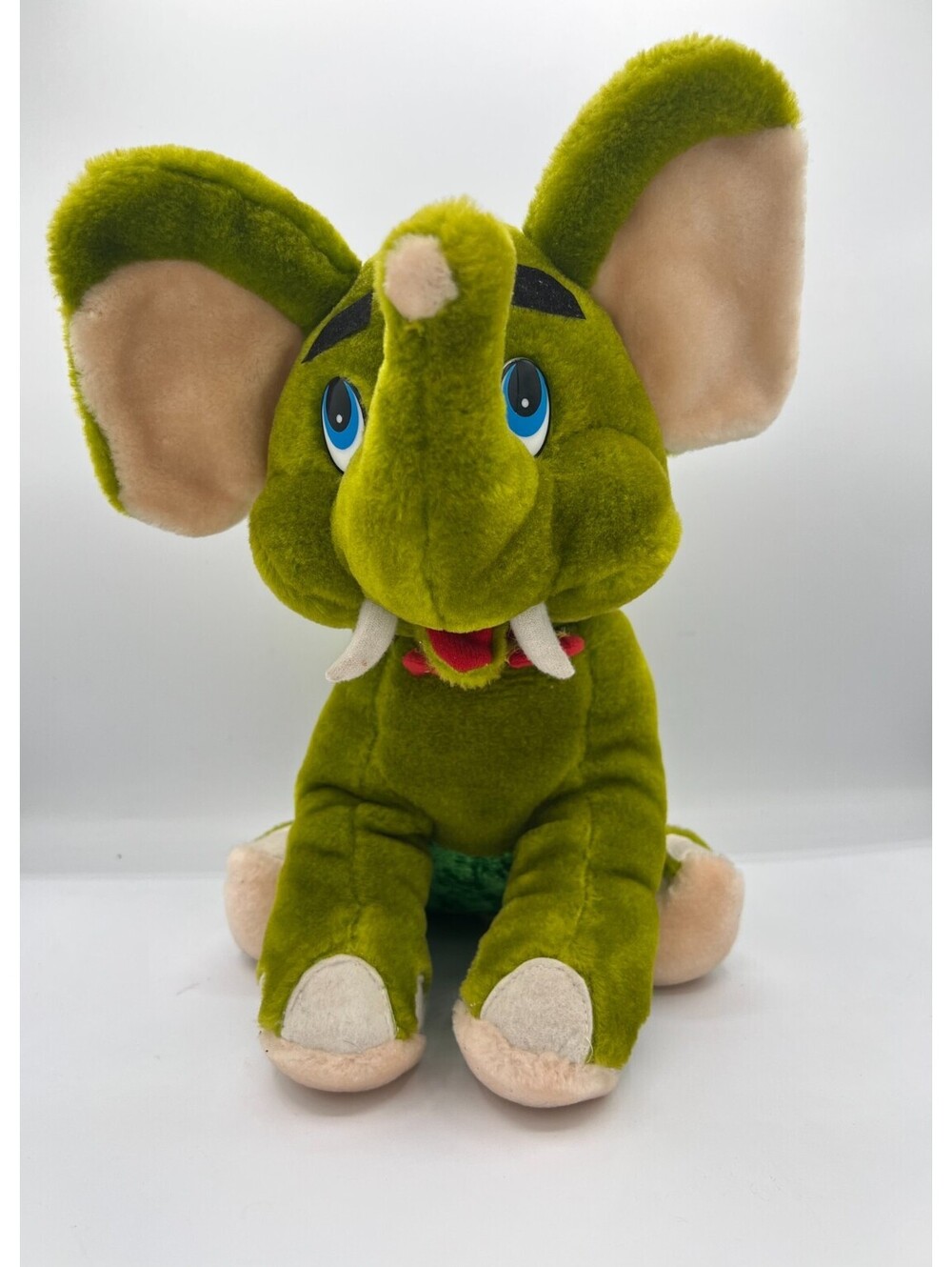 Vintage Big T Concessions 14" Elephant Plushie Beautiful Green with Red Bowtie
